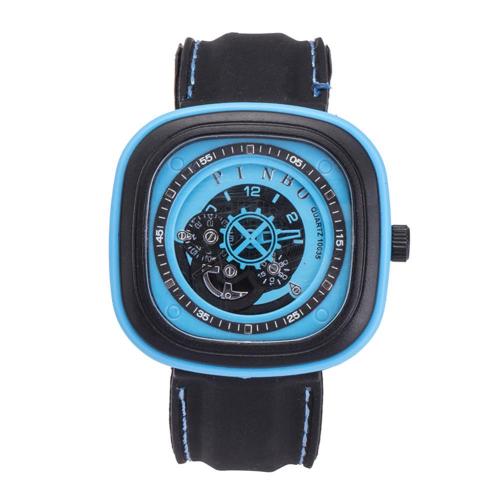 Sport Men's Watch Large Square Dial Silicone Strap Analog Quartz Wrist Watch Decor montre homme часы мужские наручные: Light Blue
