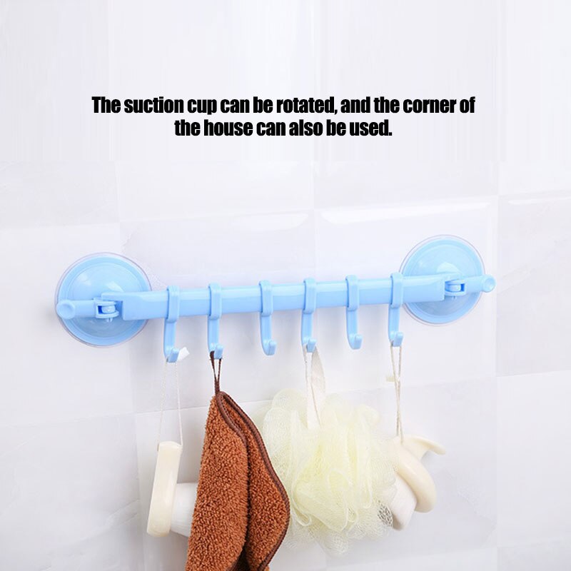 Colgador de toallas de baño con ventosa ajustable, estante colgante con cierre tipo ventosa, organizador de cocina, 6 ganchos