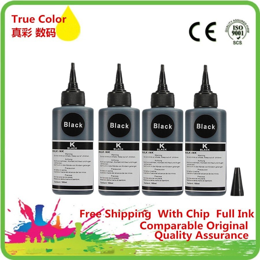 Black Universal Dye Ink Compatible For-CANON For-Epson For All Inkjet Printer Bulk Ink: 4BK