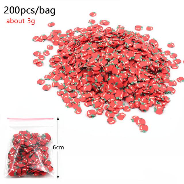 200Pcs Weichen Keramik Obst Scheiben Schleim DIY Nail art Mobilen Schönheit Obst Fimo Perle Zusatzstoffe Telefon Zubehör Für Kinder spielzeug