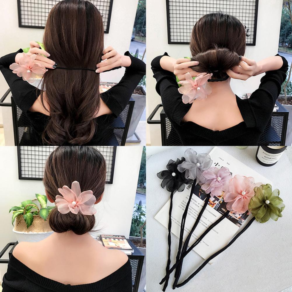 Woman Flower Donuts Twist Headband Magic Hair Bun Maker DIY Hairstyle Tool Pearl French Bud Dish Hair Accessories Sweet Hairband