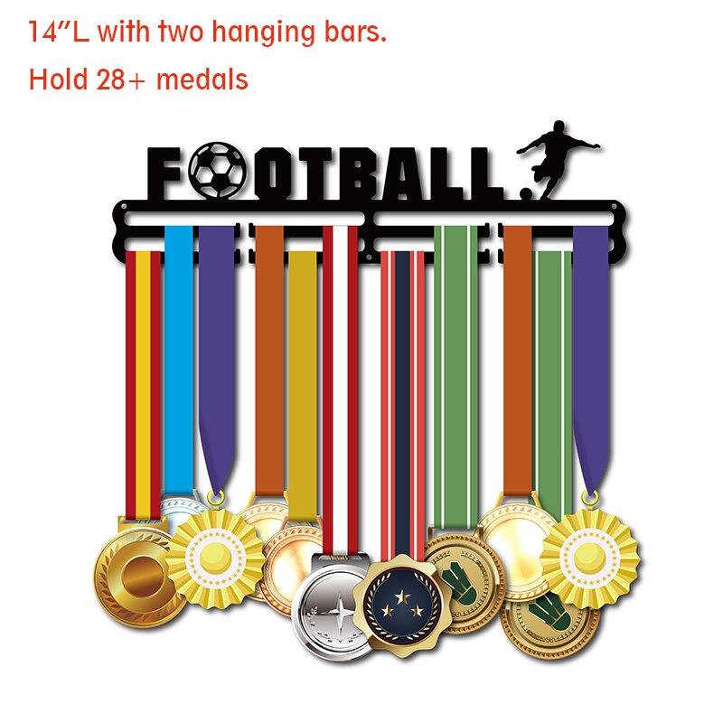 Heavy duty medalje bøjle sports medalje display bøjle medalje holder til løb, cykling, svømning, marathon medaljer: Fodbold