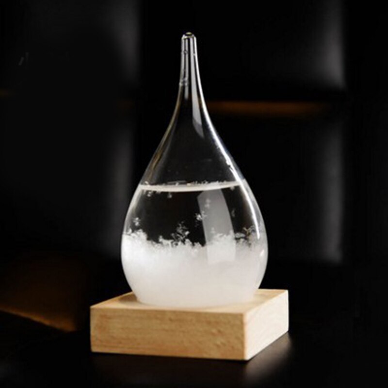 Sturm Glas Anzeichen nasser Prognose Dekorative Barometer Tropfen-Förmigen Kleine Flasche mit Holz Basis VA88: hell grau