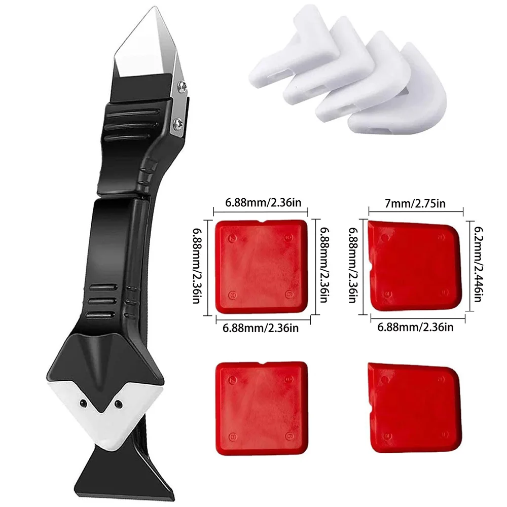5in1 Silicone Scraper Squeegee Glue Remover Knife Caulking Angle Beauty Crack Trowel Tool Grout Scraper Kit Multifunctional Home: WHITE