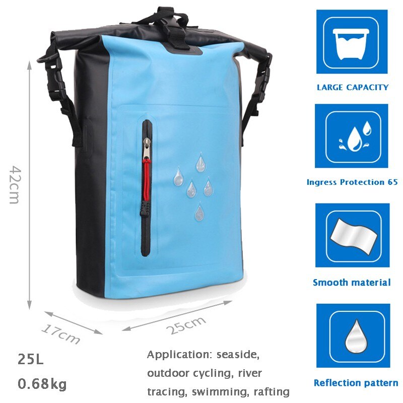 Bolsas secas para buceo IP65, 25/40L, gran tamaño, mochila Impermeable, equipo de Kayak de vela, bolsa seca de cubo plegable, Impermeable de PVC