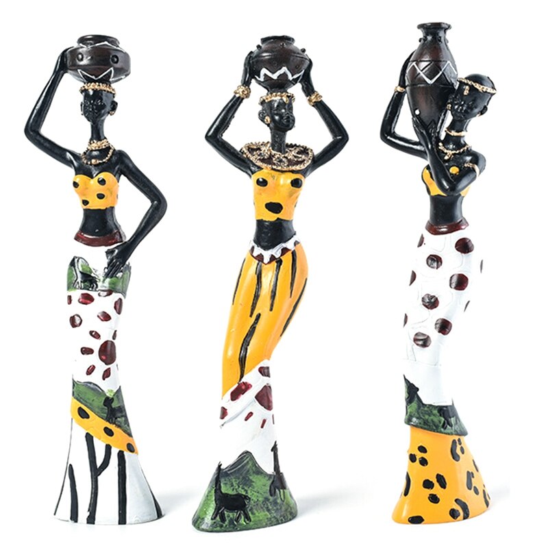 3 stuks retro vaas afrikaanse vrouw beeld exotische hars cultuur beeldjes set voor thuis hotel woonkamer decoratie ambachtelijke ornamenten jaar: Default Title