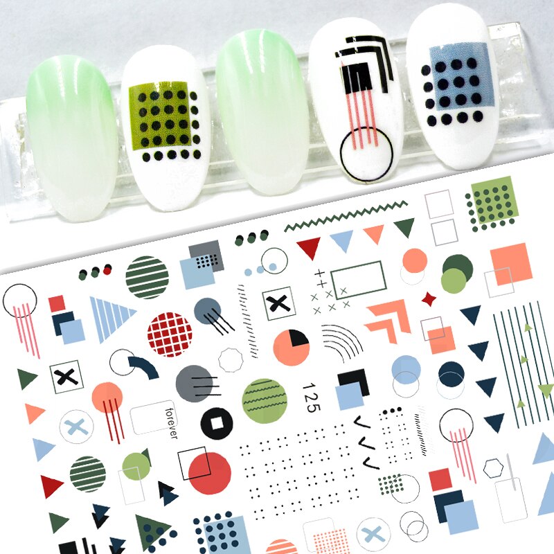 3D Stickers Voor Nagels Geometrie Grafische Line Nail Sticker Folie Lijm Decals Nail Art Decoraties Manicure Accessoires