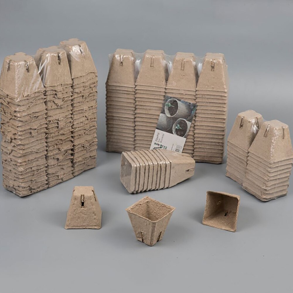 50pcs/set Seed Nursery Pots Square Plant Starter Peat Flower Vegetable Seedlings Nursery Cup Paper Planter Trays Garden Supplies