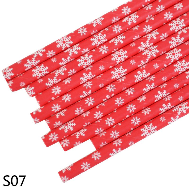 25 stuks kerst gestreepte papieren rietjes sneeuwvlok rietjes dinertafeldecoratie voor thuis jaar banket feestbenodigdheden navidad: S07