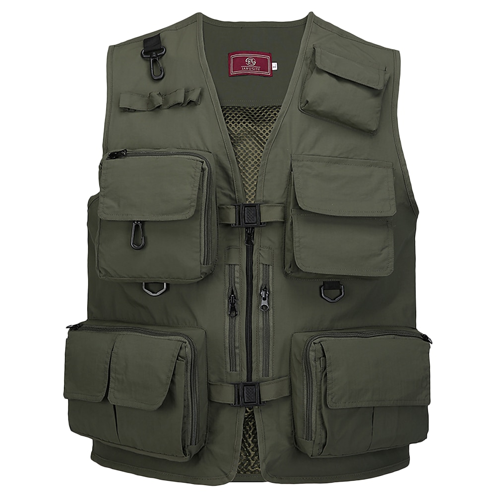 Fishing Vests Quick Dry Breathable Multi Pocket Mesh Vest Sleeveless Jackets Outdoor Unloading Photography Hiking Fish Vest: Army green / M