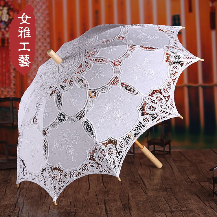Bridal Umbrella White Lace Parasol Handmade Summer Battenburg Lace Wedding Umbrella White Wedding Accessories