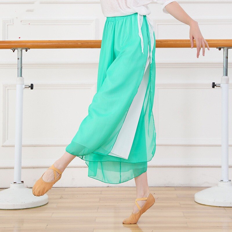 Pantalon Long léger avec fente latérale pour femme, sarouel ample à deux couches, couleur contrastée, tenue d'entraînement pour danseuse, rouge-blanc
