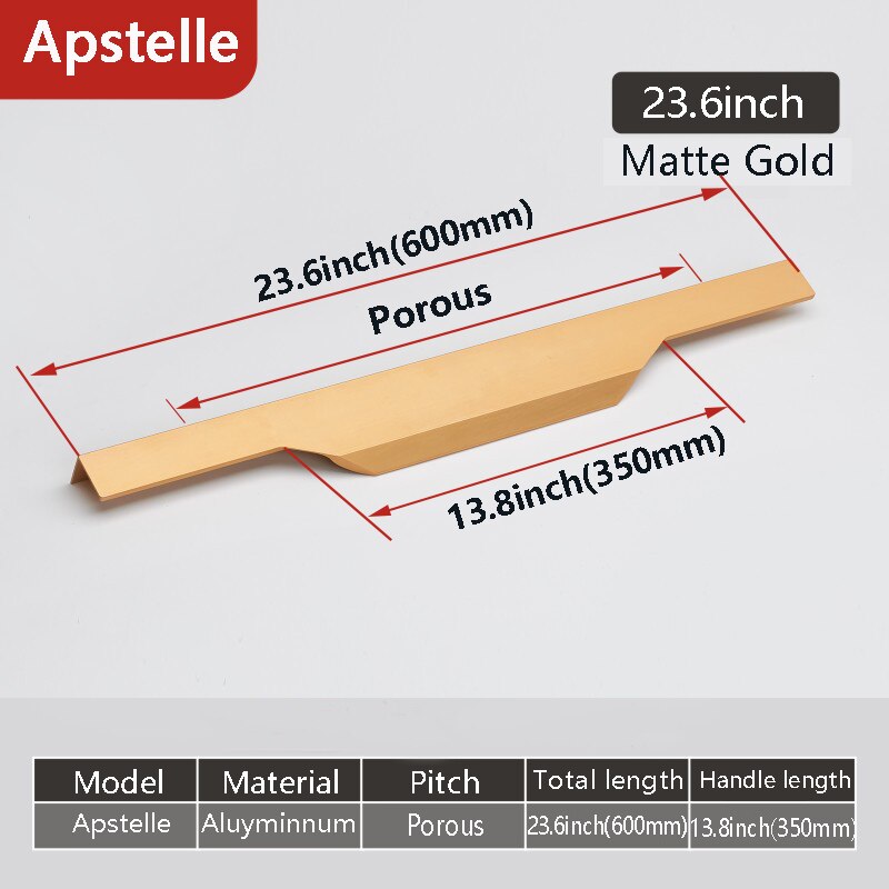 Aluminum Alloy Hidden Home Improvement Black Furniture Handle Furnitur Door Handl T Bar Black Gold Home Improvement: 2-Gold-600mm