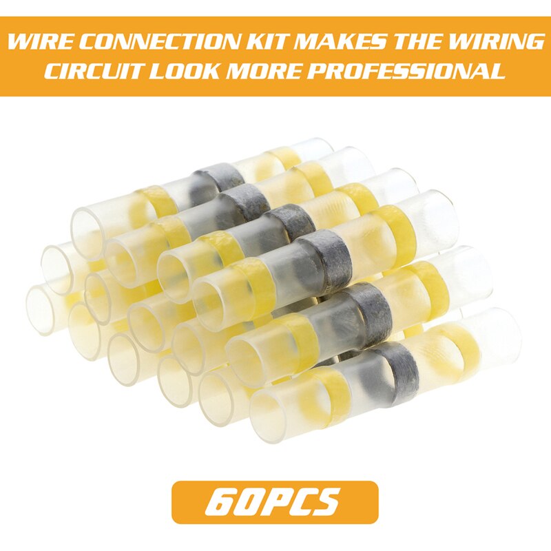 60pcs Solder Seal Wire Connectors Kit AWG12-10 Heat Shrink Butt Connectors Waterproof and Insulated Electrical Wire Terminals