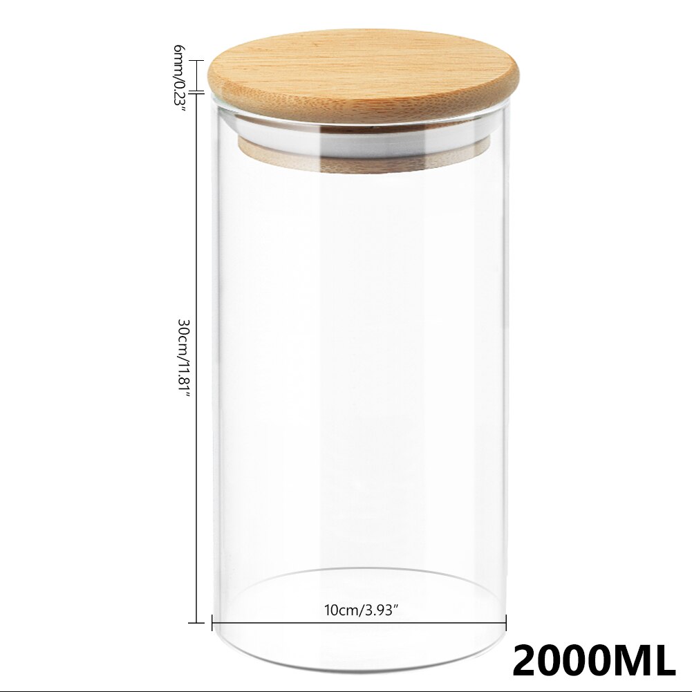 Afgesloten Glazen Pot Met Bamboe Deksel Bus Voedsel Opslag Keuken Flessen Container Voor Losse Thee Bean Suiker Zout Koffie: 2000ml 10x30cm