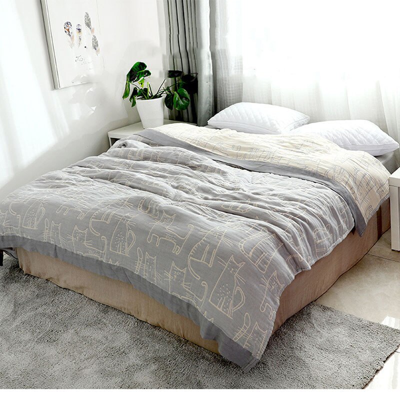 Gaas Dunne Quilt Bohemian Stijl Katoen Bed Deken Zachte Cartoon Kat Bespread Voor Dubbele Bed Beddengoed Sprei Voor Queen king Bed