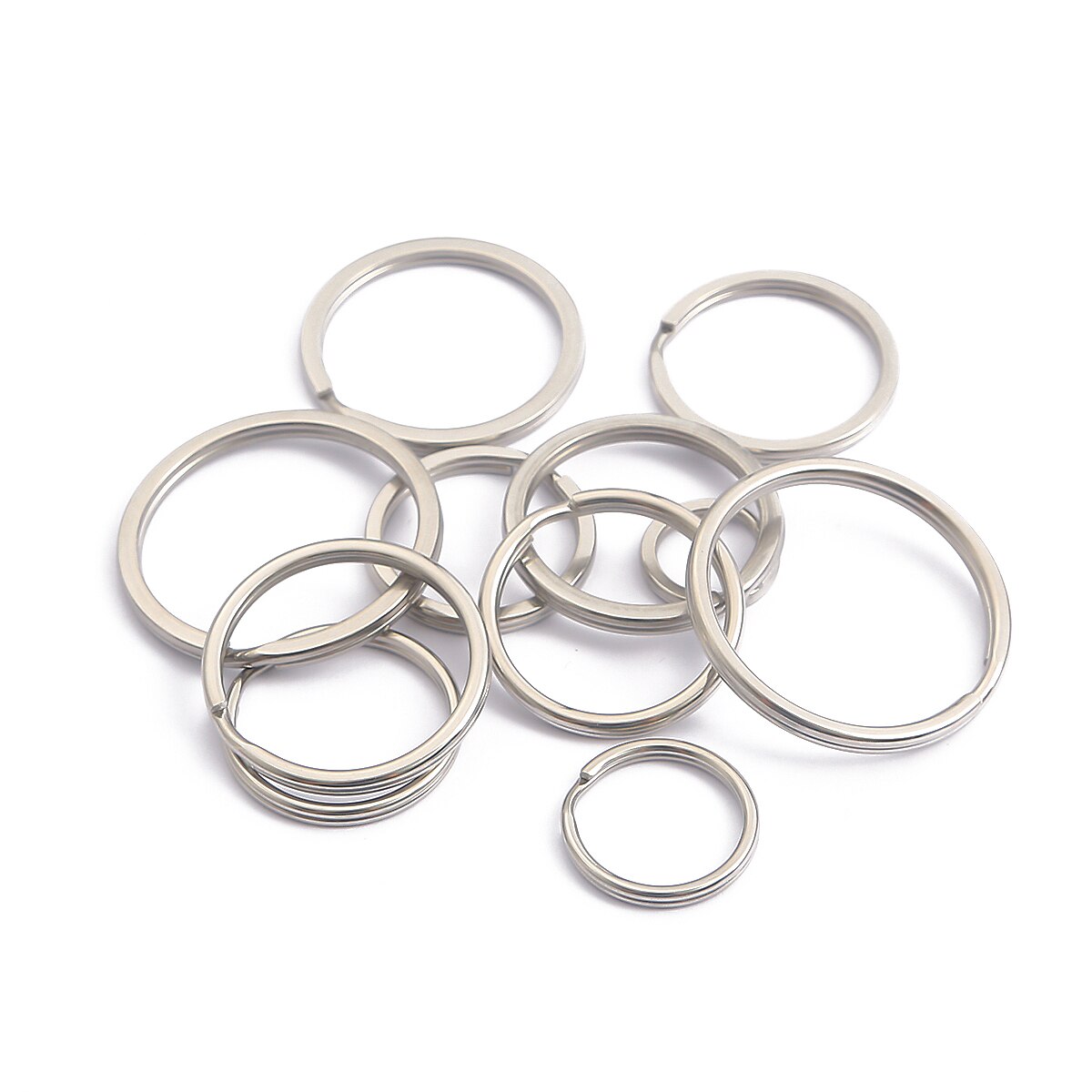 10Pcs Stainless Steel Key Chain Key Ring Round Flat Line key ring Keyrings Keychain Key Holder for Jewelry Making DIY