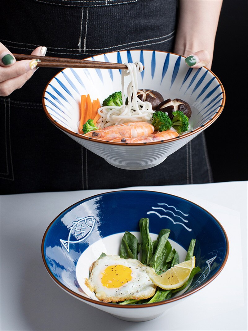 Japansk suppe skål oksekød nudler skål fortykket keramik 8 tommer husstand personlighed stor retro nudler skål