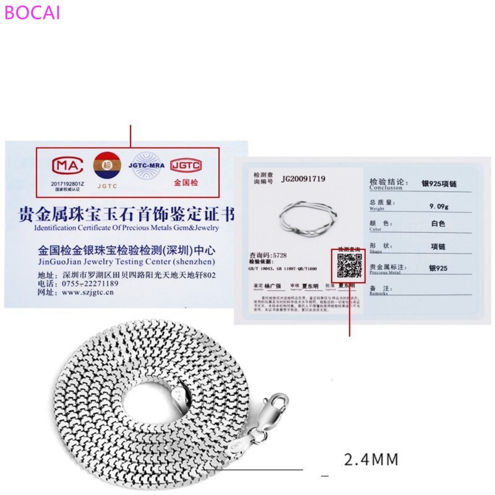 Bocai S925 Sterling Zilveren Ketting Voor Mannen En Vrouwen Sleutelbeen Ketting Mode Populaire Thai Zilveren Ketting Sieraden