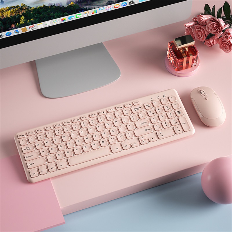 Drahtlose Tastatur und Maus Combo Gamer Stille Tastaturen Maus Set Ultra Dünne Büro PC Ergonomische Gaming Rosa Tastatur