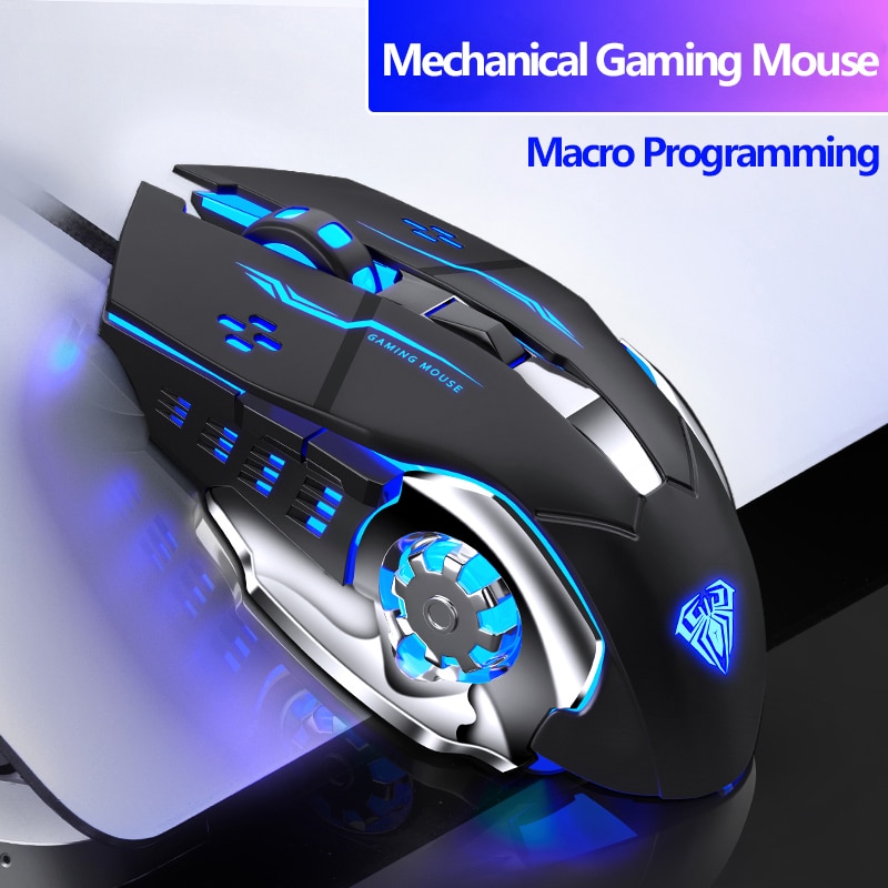 Gaming Mouse Marco Programmable Cool Lighting USB Optical Mouse Gaming for PC Laptop Computer