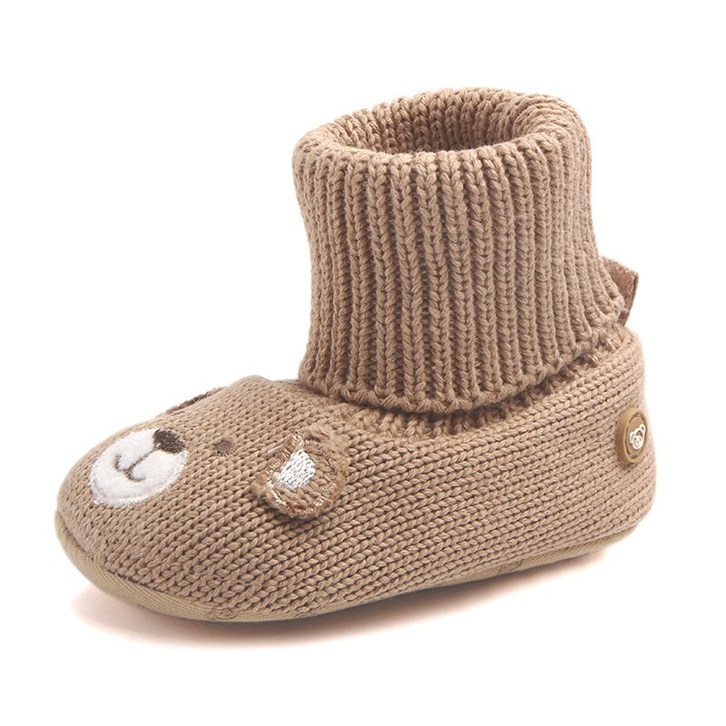 Kawaii-bottes de neige pour bébés garçons et filles | Chaussures chaudes d'hiver , motif ours de dessin animé, bottes tricotées, bottines à semelle souple, rose S2
