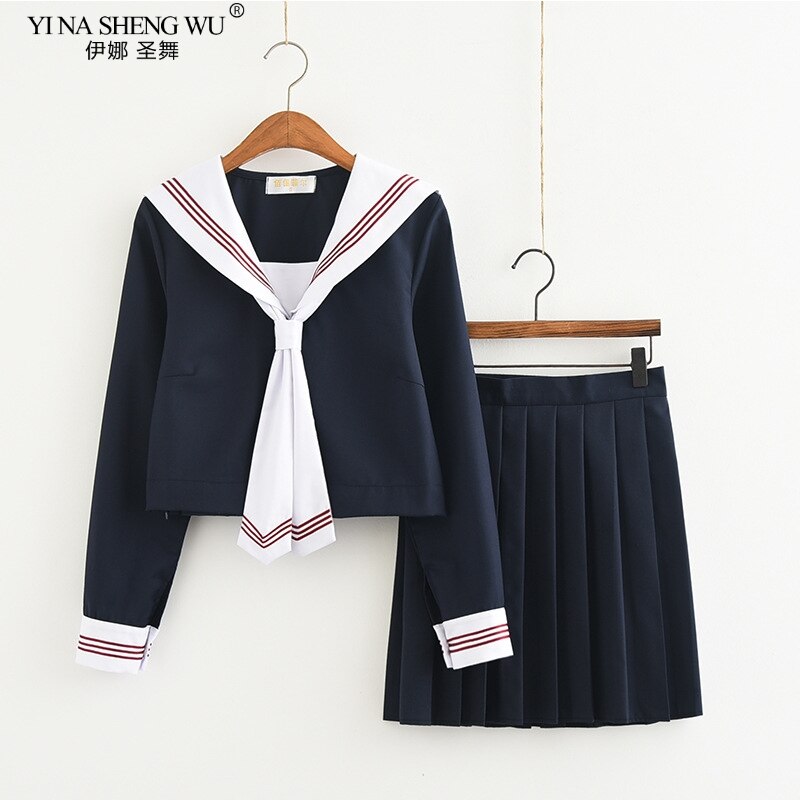 Japanese School Navy Blue JK Uniforms Pleated Skirt Sailor Suits White College Wind Suit Girl Students Uniforms Cosplay Costumes