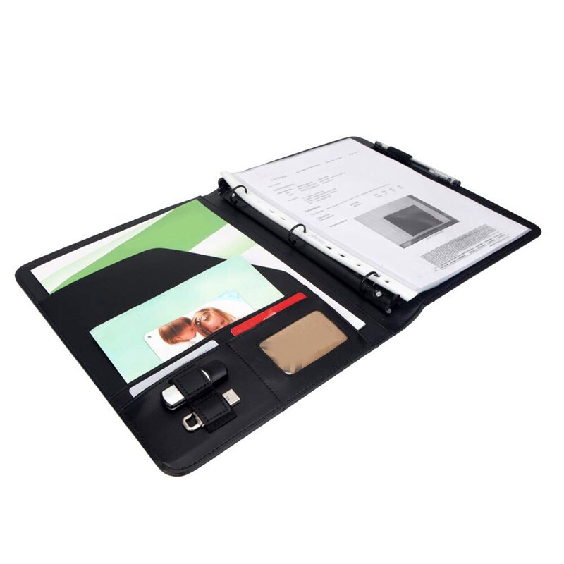 A4 Vegetarian Leather 3 Ring Portfolio Binder Business Binder Padfolio with Notebook Pad for Interview & Business