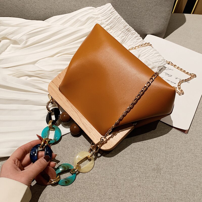 Damestas van pu leer, handtas met ketting en schoudertas