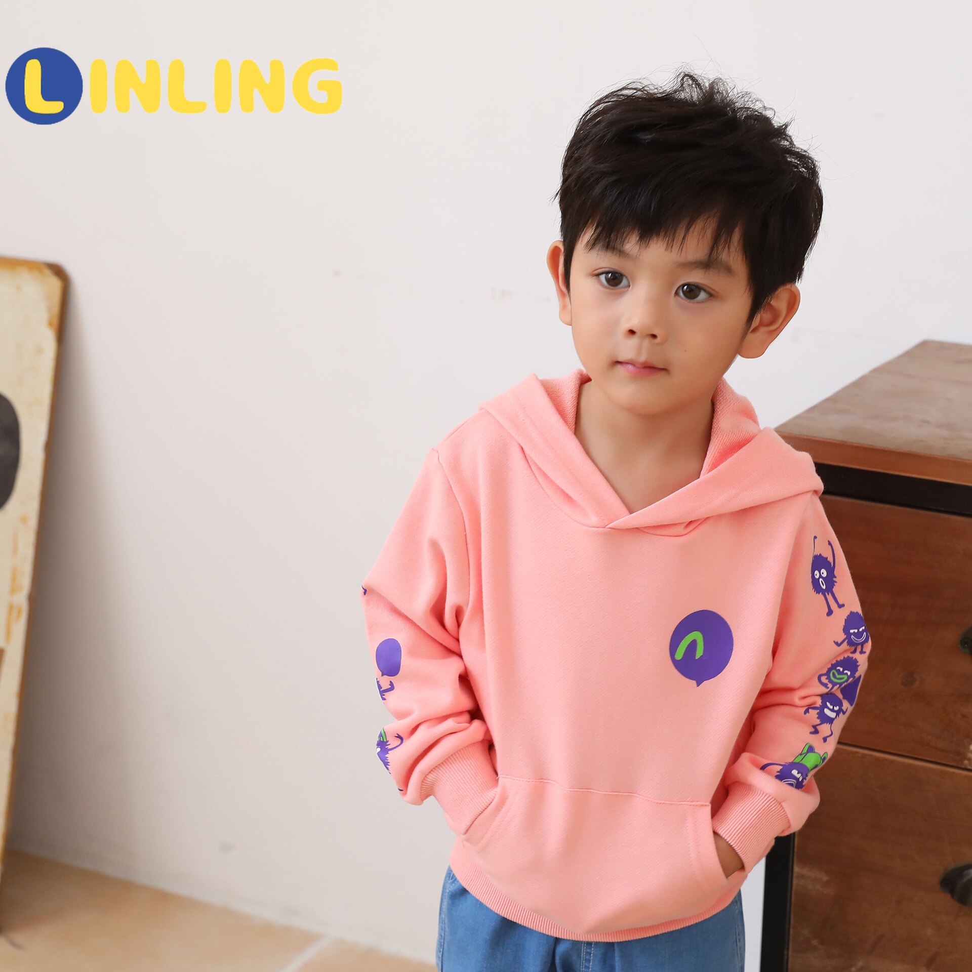 LINLING Nuovo Autunno di Arrivo di Inverno Rosa Grigio Sweatershirt Maglione Girocollo Stampa Del Fumetto Felpe Ragazze Magliette E Camicette Vestiti P436