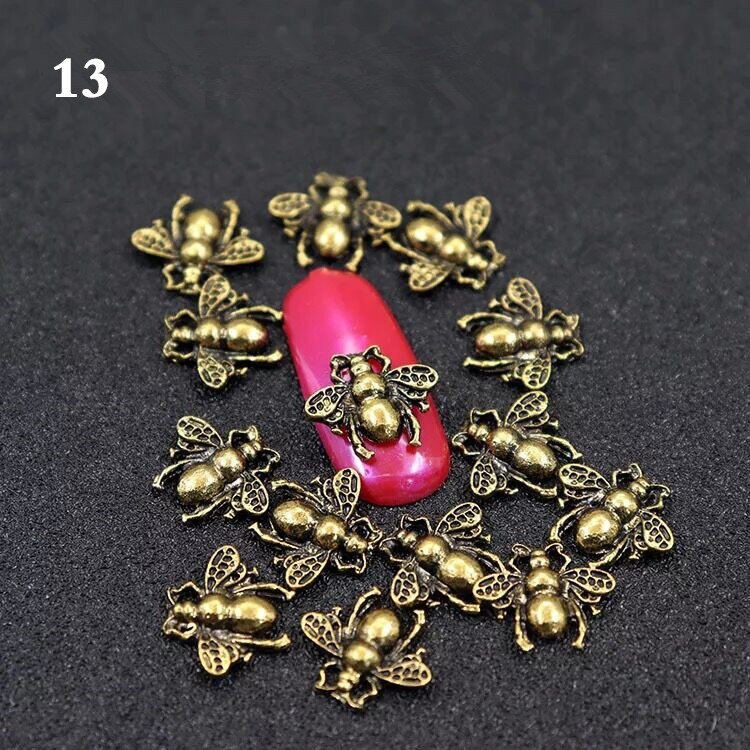 5pcs/10pcs Metal Alloy Bee 3D Nail Art Decorations Gold Silver Black Jewelry Gem Japanese Style Manicure Accessories: 13-10pcs