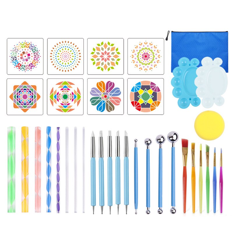 35Pcs Mandala Dotting Tools Set Pen Dotting Tools Mandala Stencil Ball Stylus Paint Tray for Painting Rocks Drawing