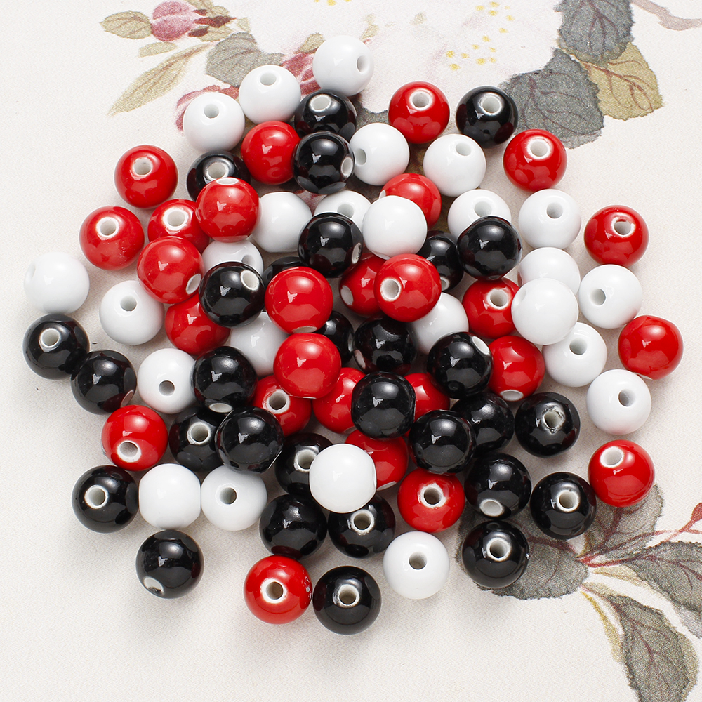 6/8/10/14mm Round Ceramic Beads 20-100Pcs Red Black Ceramic Loose Spacer Beads For DIY Necklace Bracelet Earrings Jewelry Making
