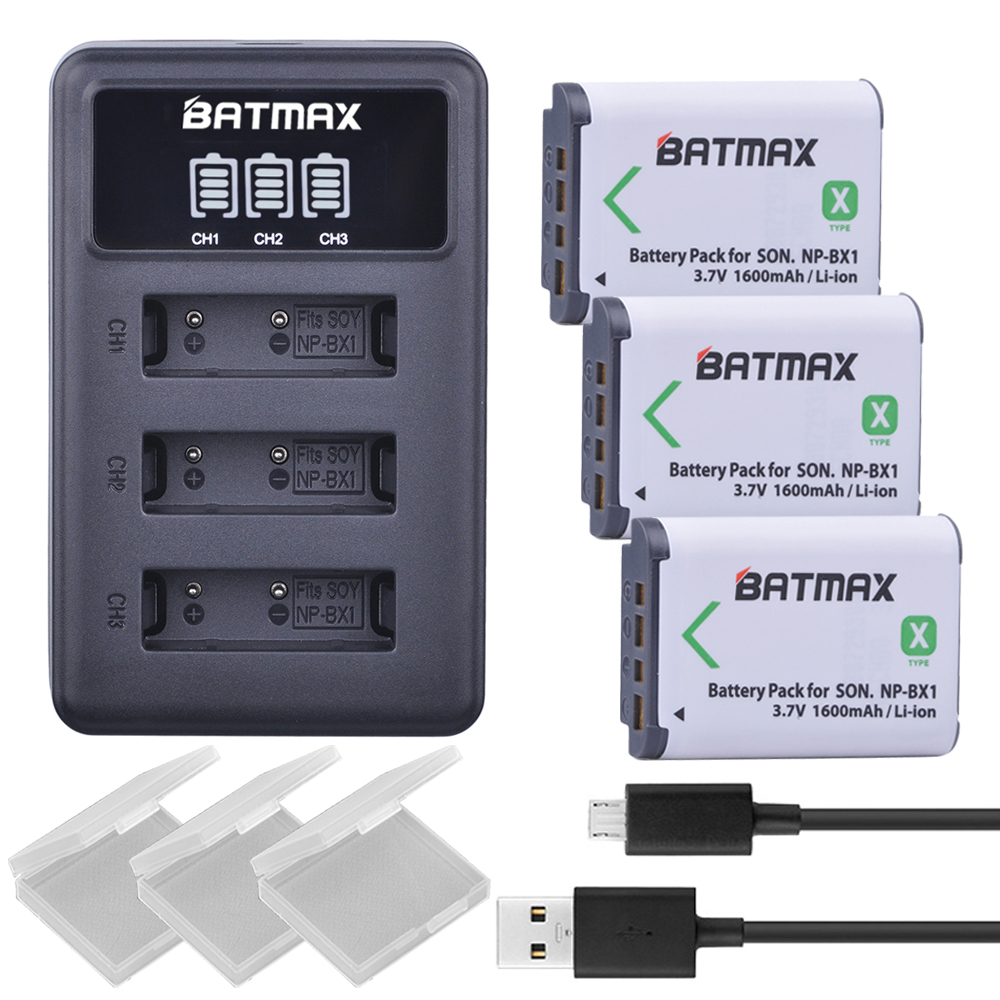 3X NP BX1 Bateria NP-BX1 Batterij + 3-Slots LED Charger voor Sony DSC RX1 RX100 AS100V M3 M2 HX300 HX400 HX50 HX60 GWP88 AS15 WX350