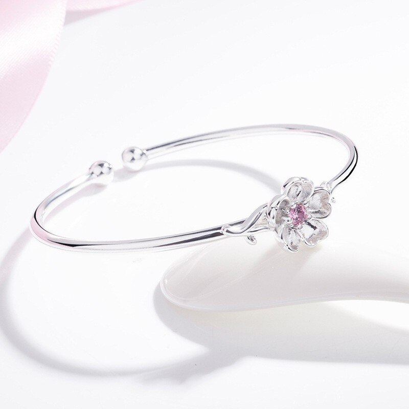 Fanualoli s925 Sterling silver Sakura White Diamond Purple Diamond Bracelet for women Fine Jewelry regalo di compleanno per la festa nuziale: Colore rosa