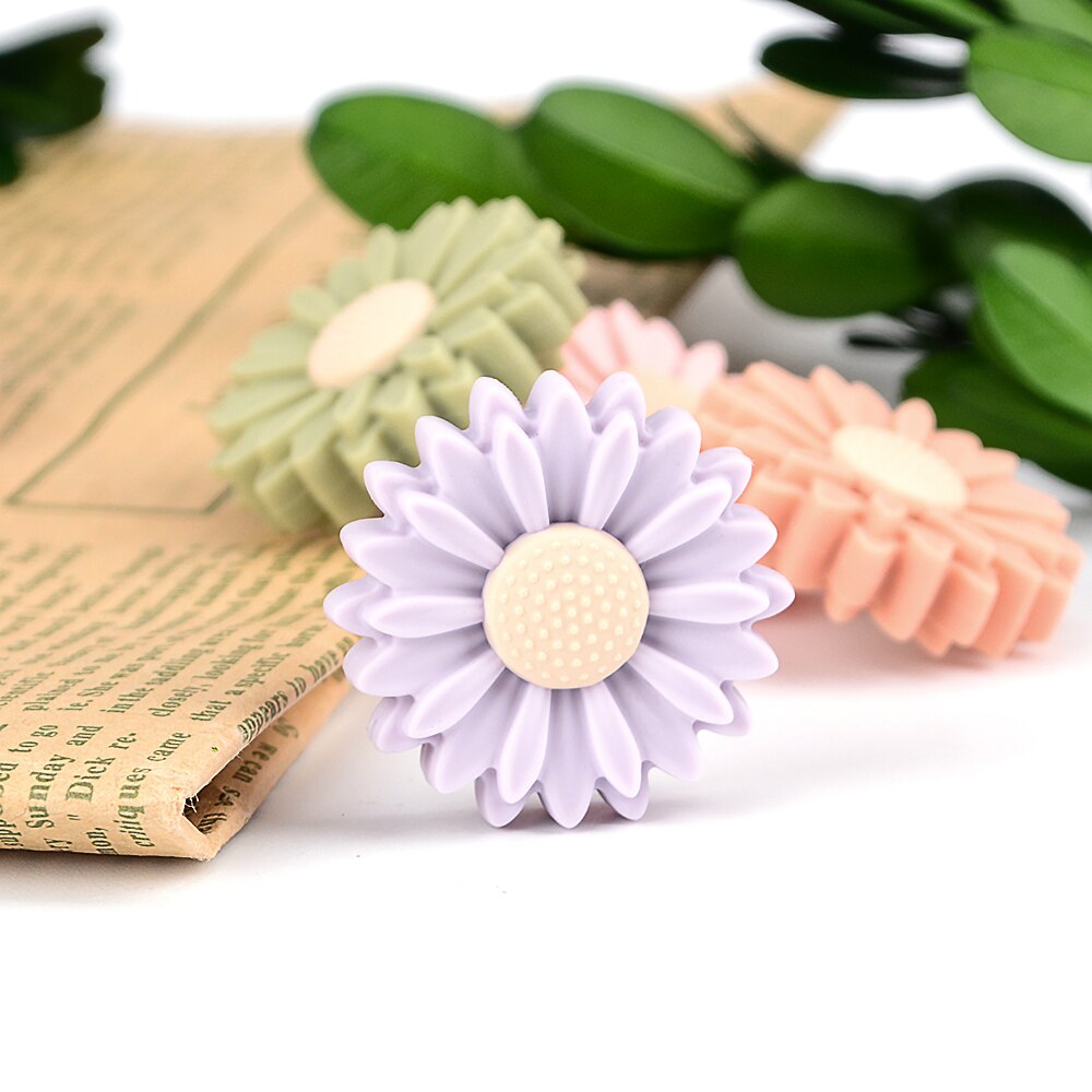 10PCS Silicone Beads Daisy Baby Teething Silicone Beads Sunflower DIY Food Grade Rodent Toy BPA Free Nurse Accessories