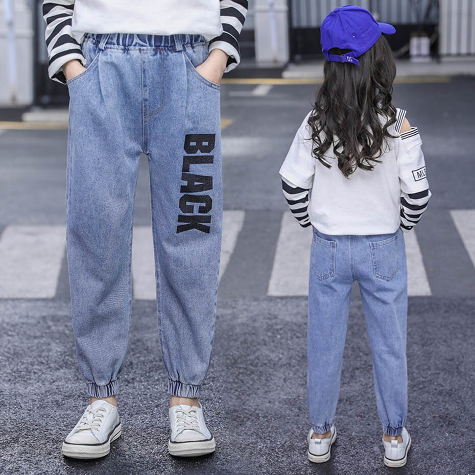 Jeans jente bokstavmønster jeans barn jente fritidsstil barn jeans vår høst klær for jenter 6 8 10 12 14