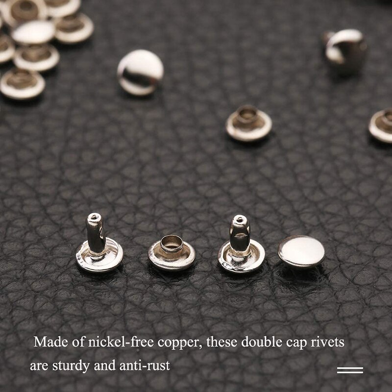 MIUSIE 100 Sets Leather Rivet Tubular Metal Rapid Rivet Studs Double Cap Rivets With Box For DIY And Leather Crafts