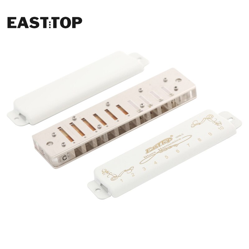 EASTTOP T008LS 10 Hole 20 Tone Diatonic Harmonica Transparent Comb With White Cover Musical Instruments