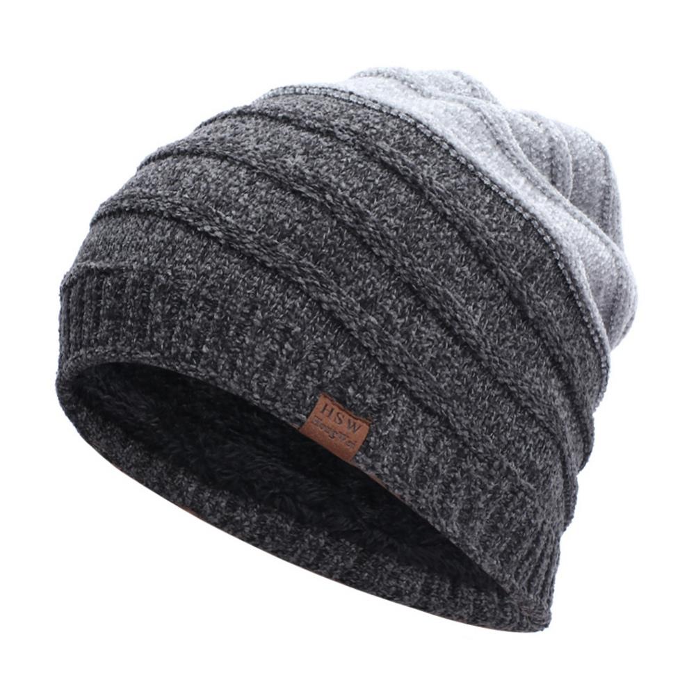Damen herren beanie totenkopfmütze fleecegefütterte warme strickmütze radmütze skimütze outdoor-sportmütze baggy slouch mütze: Grau