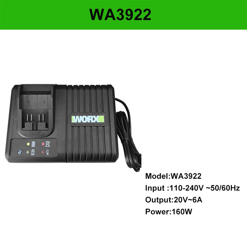 WORX 20V Battery Charger Wide Interface Fast Charge WA3924 WA3927 WA3922 Electronics Accessories Power Tools