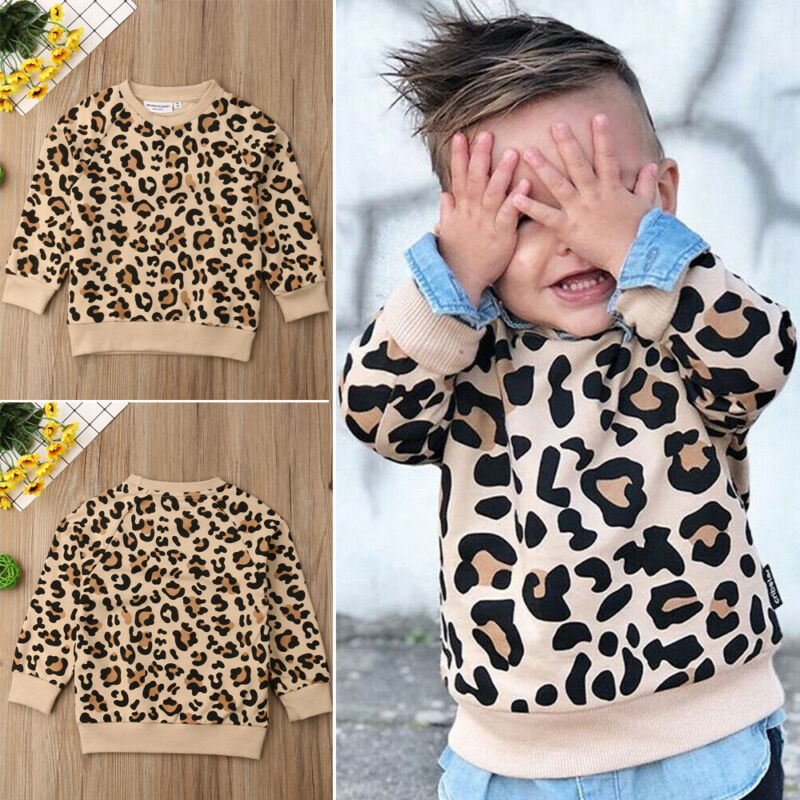 T-shirt manches longues pour enfants, avec imprimé léopard, fille et garçon