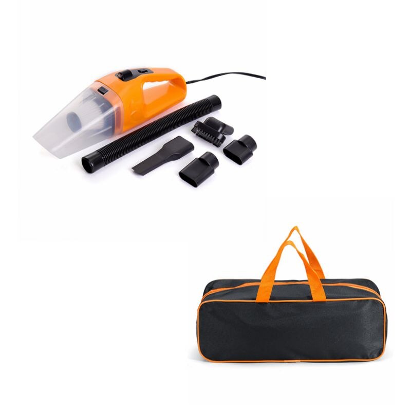 Aspirateur de voiture à main Portable noir, nettoyage DC, double usage sec et humide, puissant, 12V 120W: Orange and bag