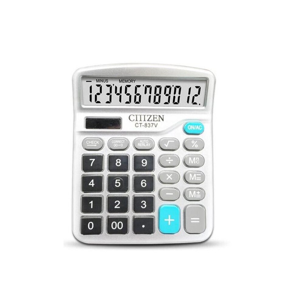 12 Digit Desk Calculator Large Buttons Financial Business Accounting Tool white big buttons battery and solar power