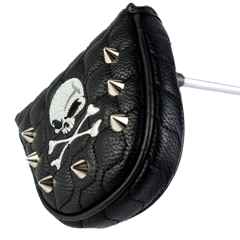 Golf Clubs Headcover Mallet Putter 1Pcs Rivet Skull Embroidery Magnetic Closure Pu Leather: black
