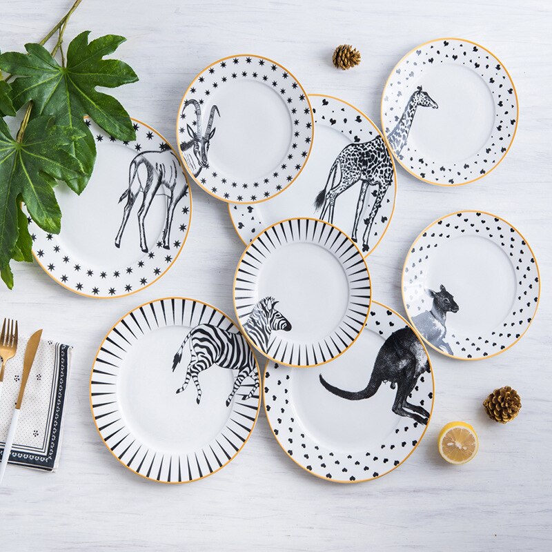 Platos planos comestibles de animales salvajes pintados a mano, vajilla de cerámica inalámbrica, decoración de vajilla de dibujos animados, de Navidad, 2 unidades