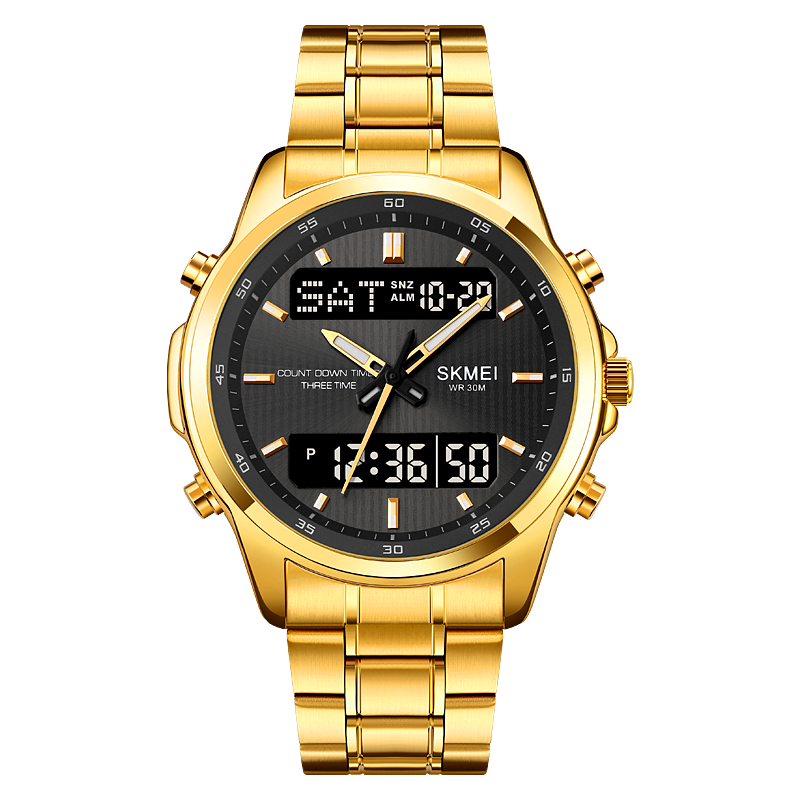 Skmei 3- timmars nedräkningstimer digitala armbandsur herr bakgrundsbelyst display sportklocka vattentät stoppur väckarklocka: Gul