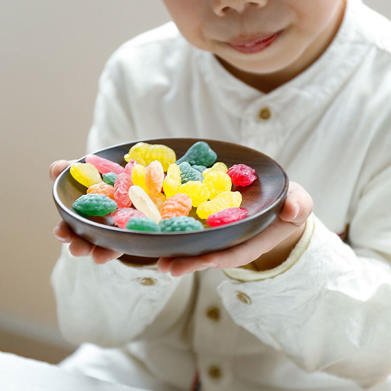 Vajilla de cocina, platos de mantequilla de pan de estilo japonés, plato redondo de madera maciza para ensalada de frutas, pan, postre, tazón, bandeja