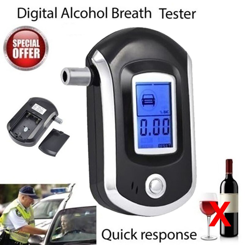 Digitale Adem Alcohol Tester Blaastest Met Lcd Dispaly Met 5 Mondstukken AT6000 Adem Alcohol Tester
