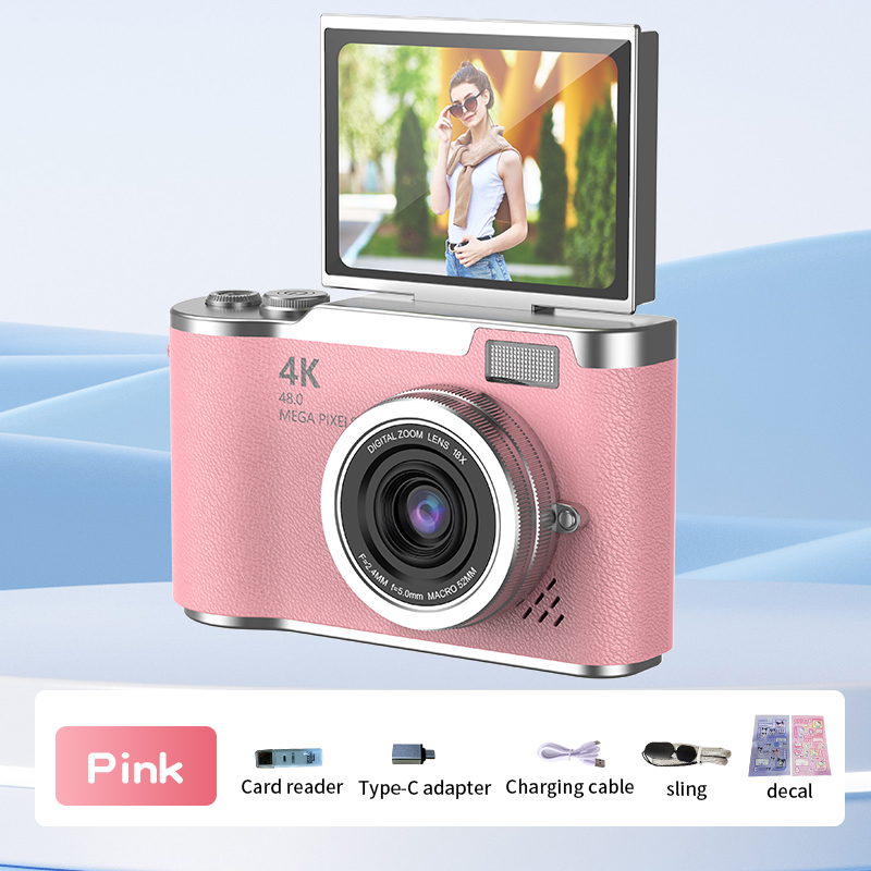 Cámara digital Grabadora de vídeo Vlog vintage con zoom digital 8X 180 ° Cámara de fotografía digital compacta Selfile con pantalla abatible para niños: Negro /  Opción2